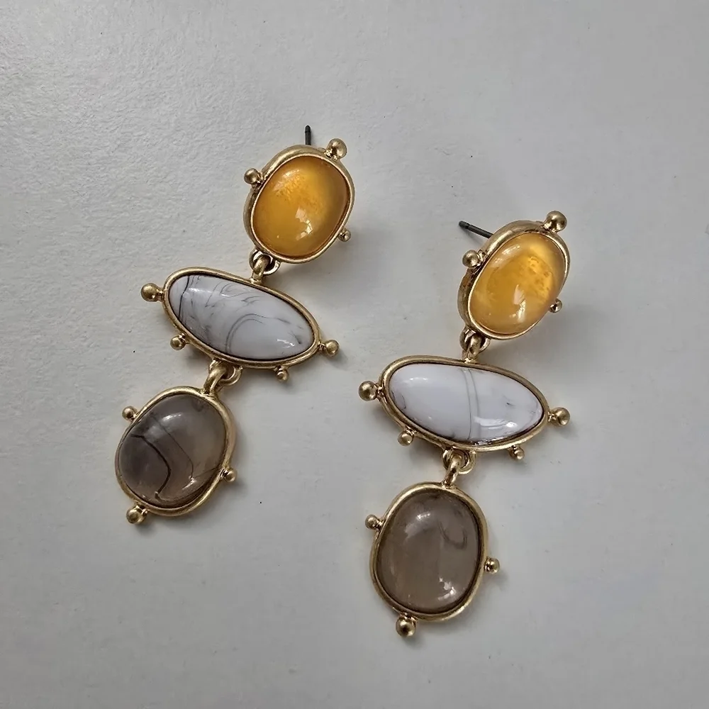 NEW Bohemian Abstract Triple Stone Cluster Dangle Earrings